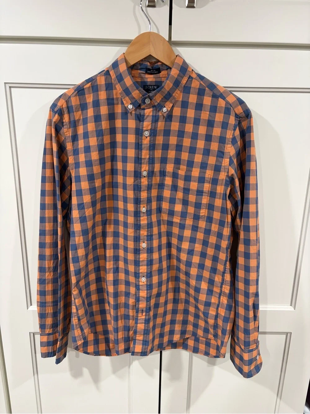 J. Crew Orange and Navy Check Button-Down Shirt